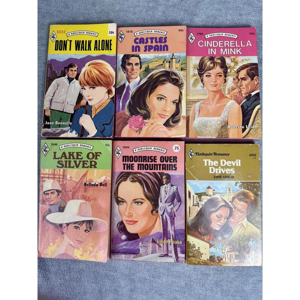 vintage harlequin romance paperback lot 6‎ retro romance novels